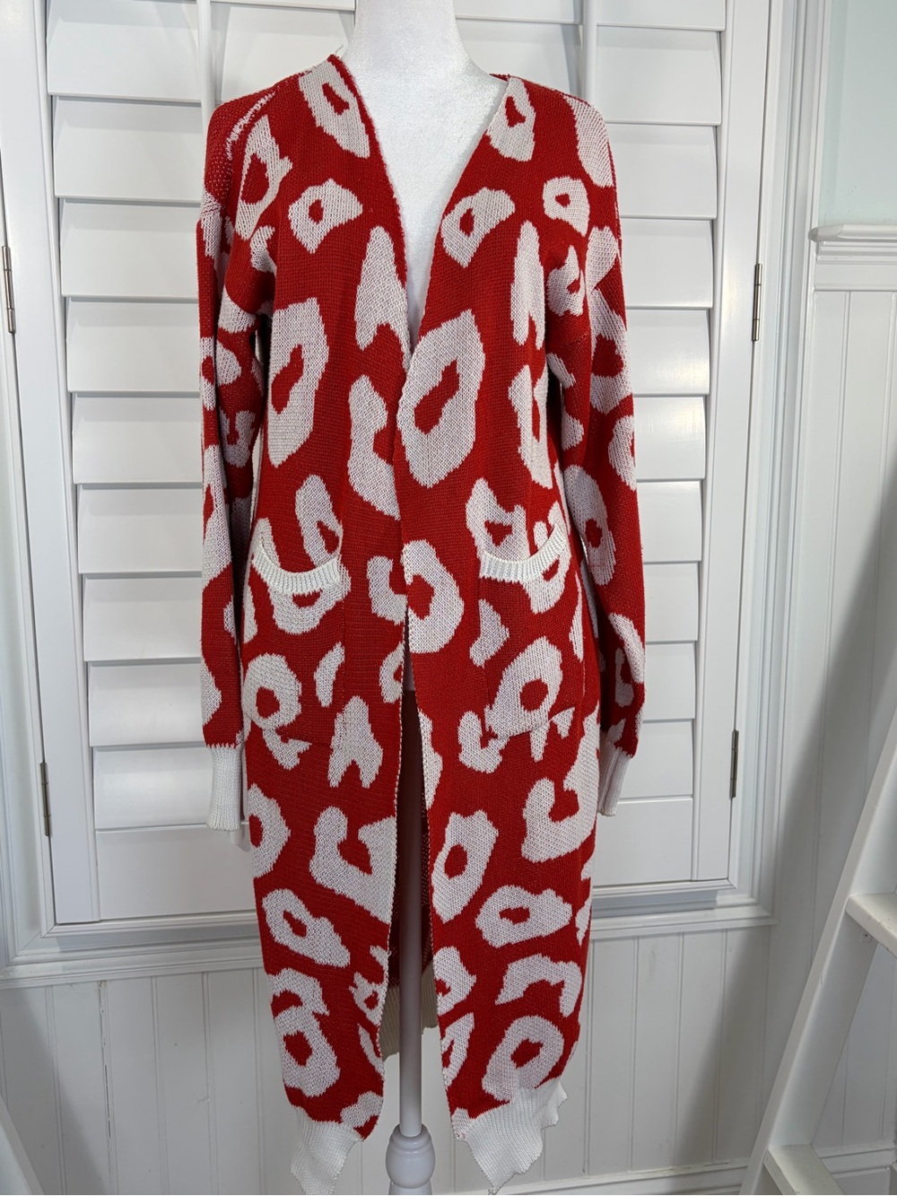 Leopard Print Open-Front Sweater Cardigan (M) - Picture 2 of 5